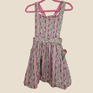 Cath Kids London Girls Floral‎ Stripe Corduroy Pinafore Dress Red Green 4-5Y